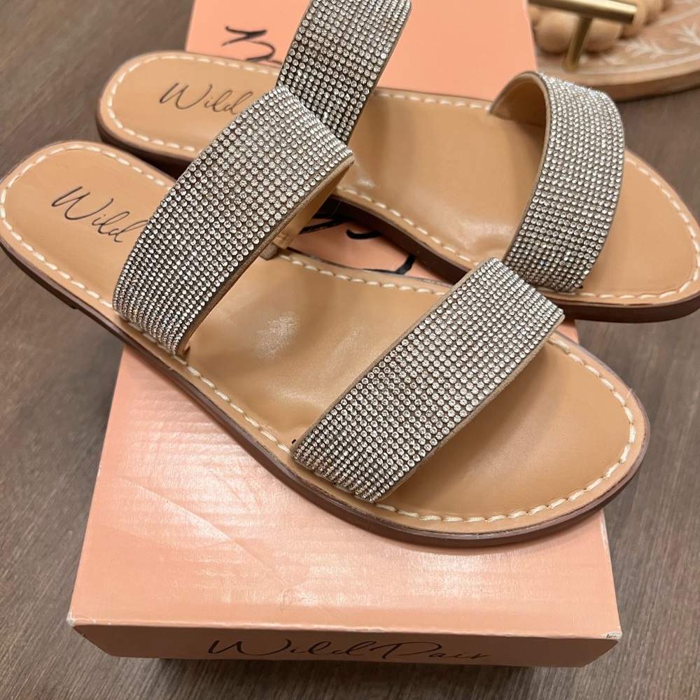 Wild Pair Tan and Silver Embellished Sandals! 
Super cute!!!